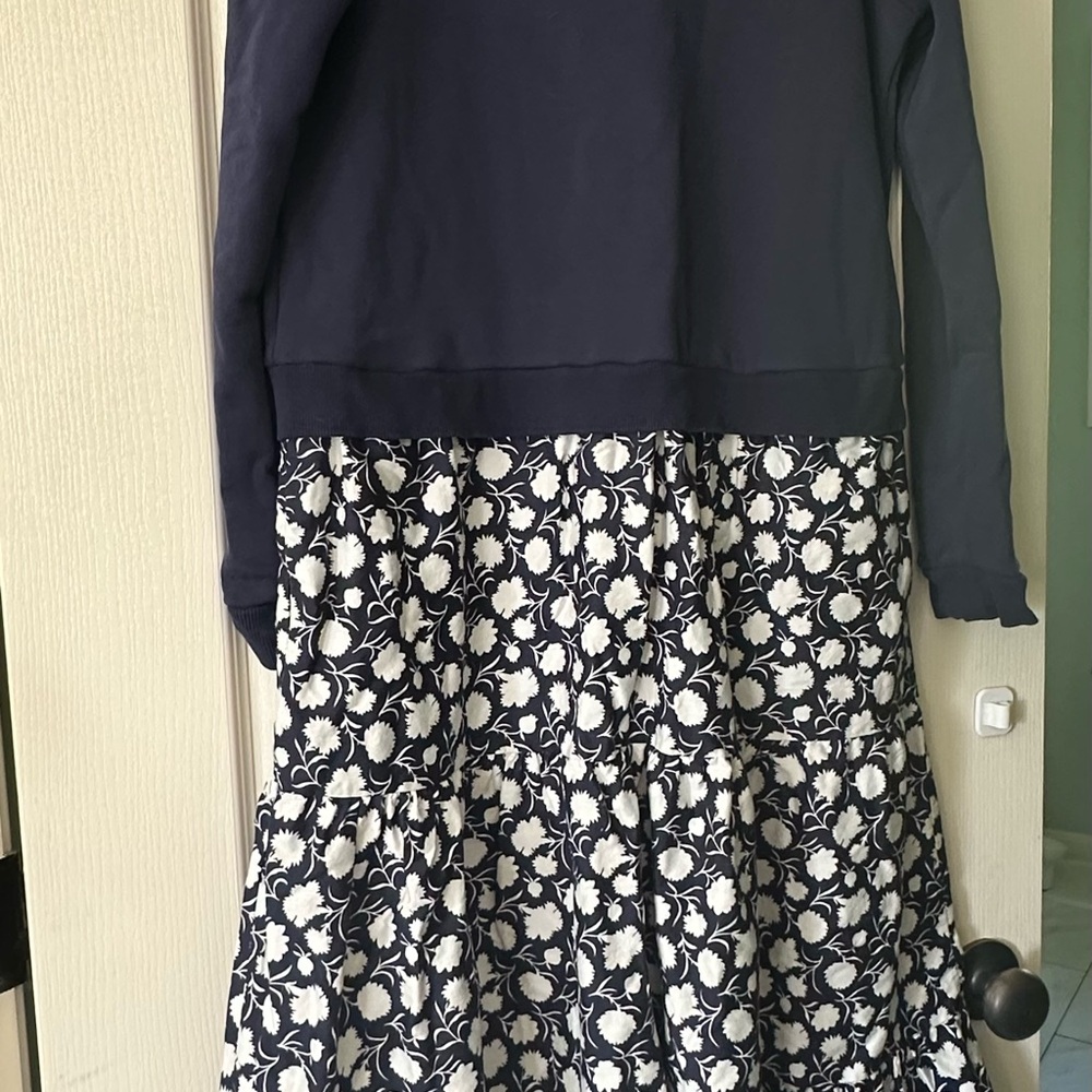 Boden Navy and White Long Sleeve Dress